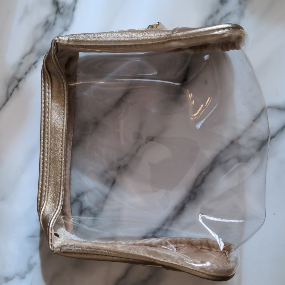 *3/$20* (NWOT) Shiseido Clear and Gold Cosmetic Bag